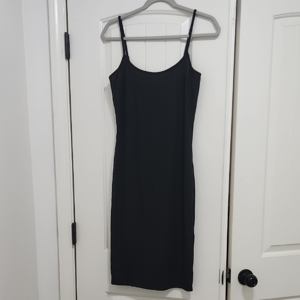 Absolutely Black Sheath Midi Dress Spaghetti Strap